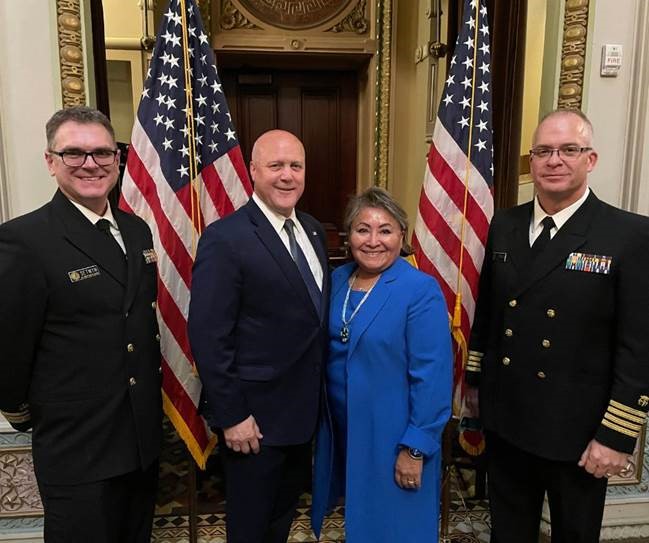 IHS Director Roselyn Tso at the BIL reception with Cmdr. David Setwyn, Mitch Landrieu, and Capt. Brian Johnson